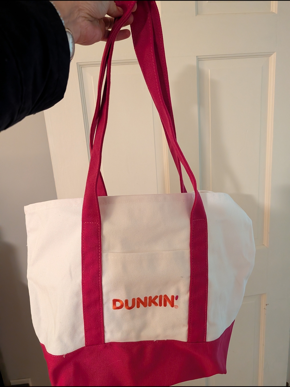 Dunkin' Canvas Tote W Hot Pink Accents